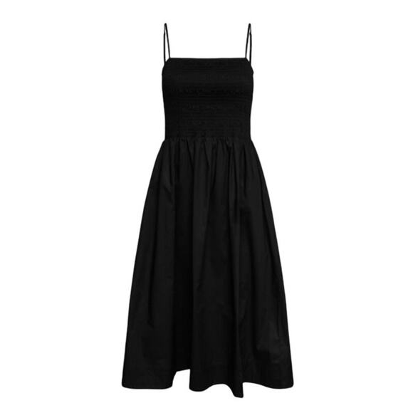 OAK + FORT Dresses & Skirts - Oak + Fort Black Smocked Poplin Midi Dress Size L